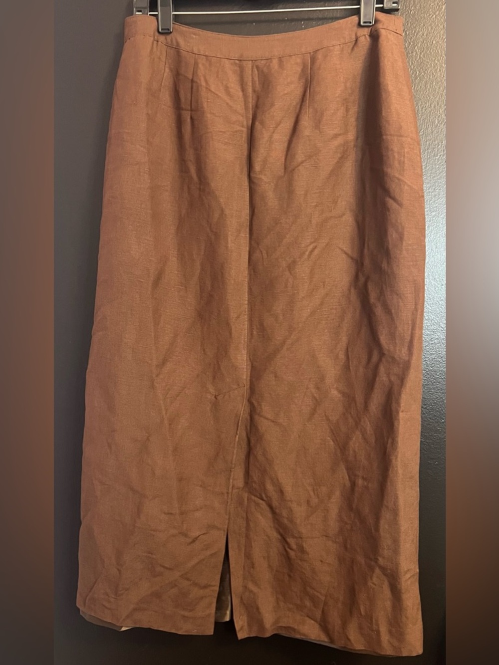 High Waist Linen Button-Front Brown Midi Skirt - Picture 3 of 3